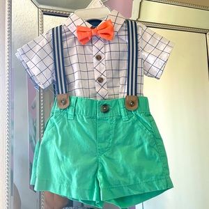 Baby boy short set with suspenders and bow tie!